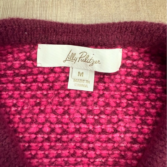 Lilly Pulitzer Pink Burgundy Vintage Vibes Knitted Grandmacore Women’s Cardigan - Picture 2 of 9